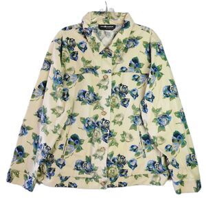 Sag Harbor Womens Size 2X Sport Light Yellow  Floral Button Up Jacket